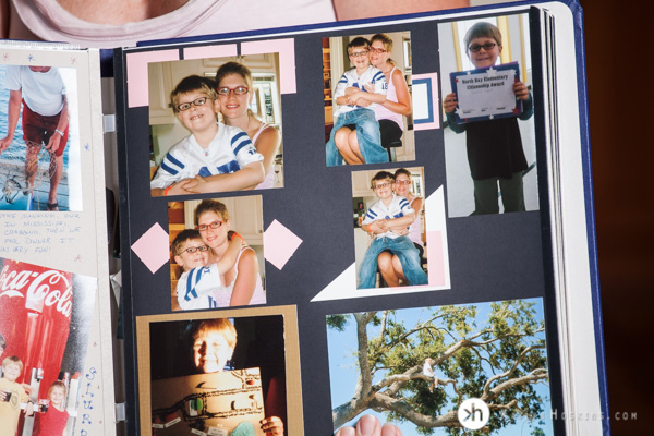 Photo album scrapbook page to recreate old childhood photographs for senior portraits