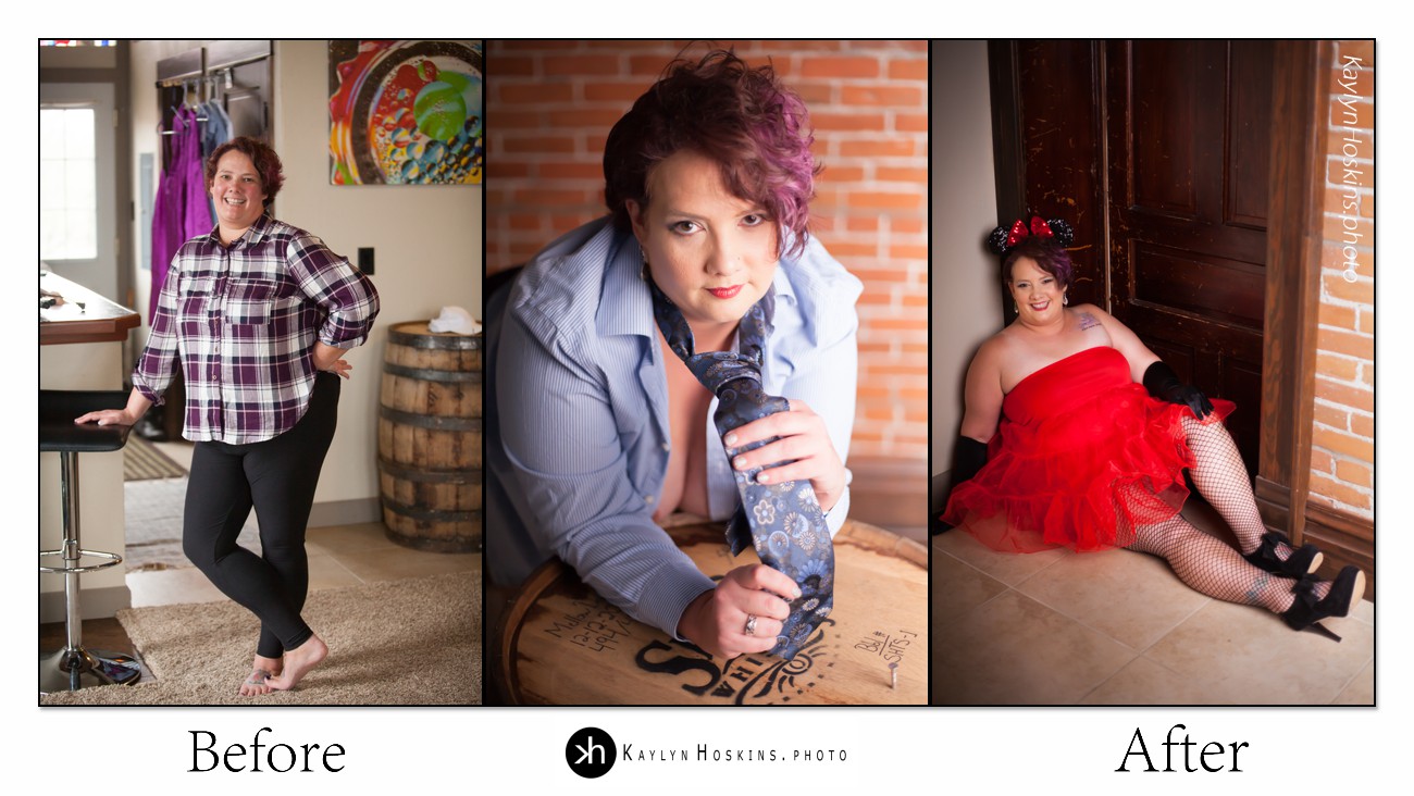 curvy woman before after boudoir collage