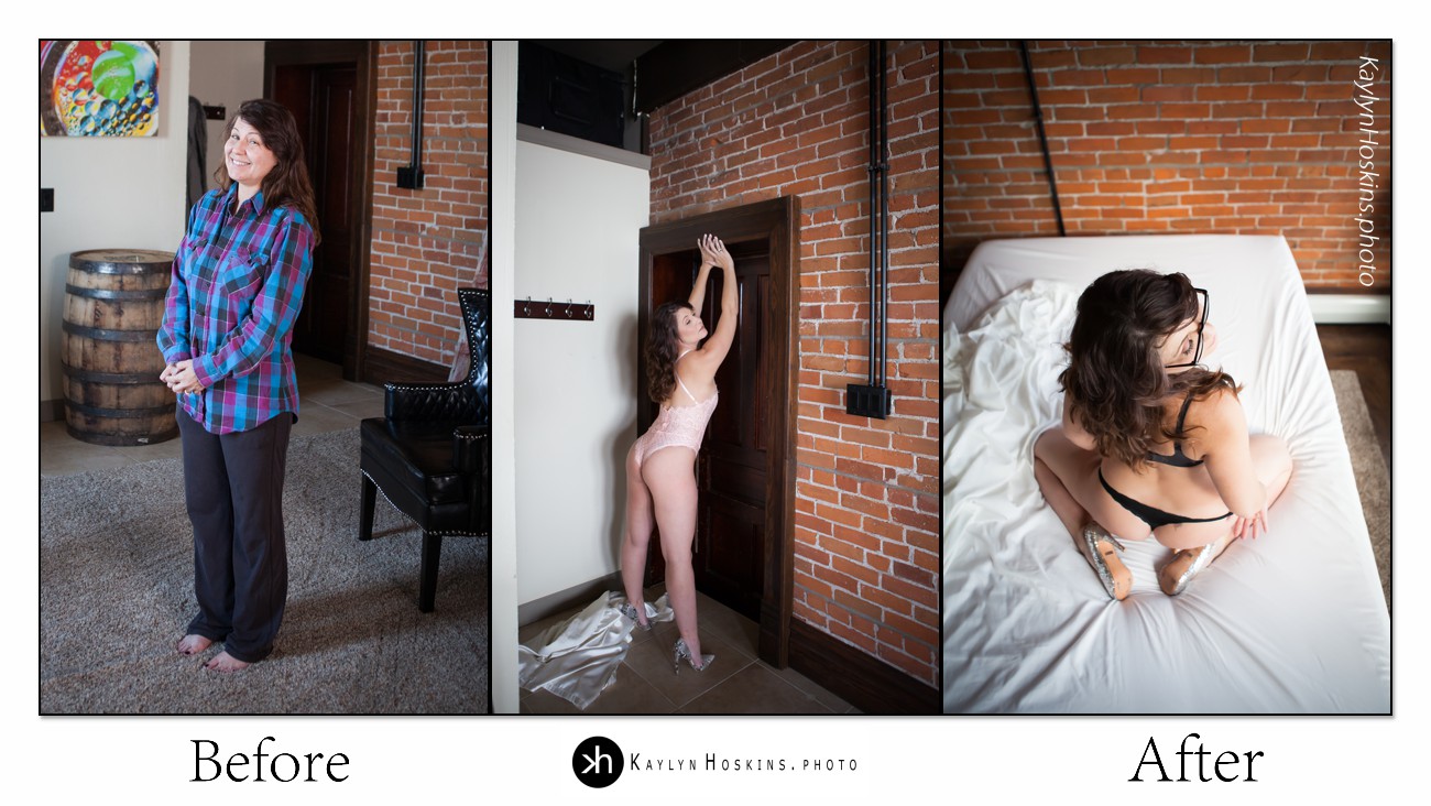 Before After collage of Boudoir Goddess Shirley