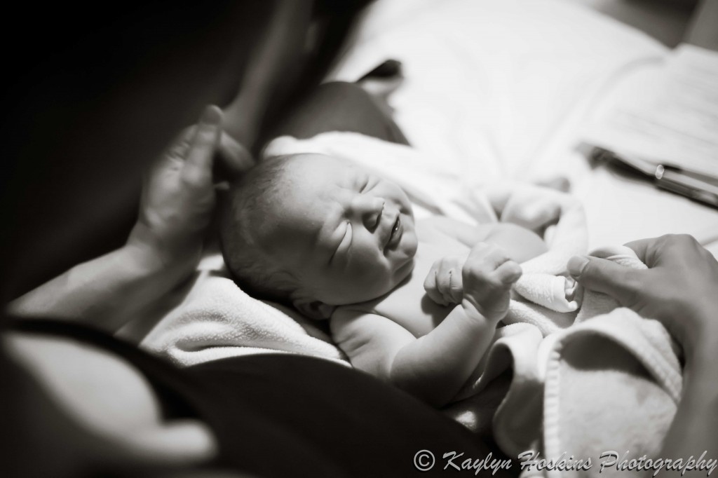 Mother's view of newborn home birthed baby boy
