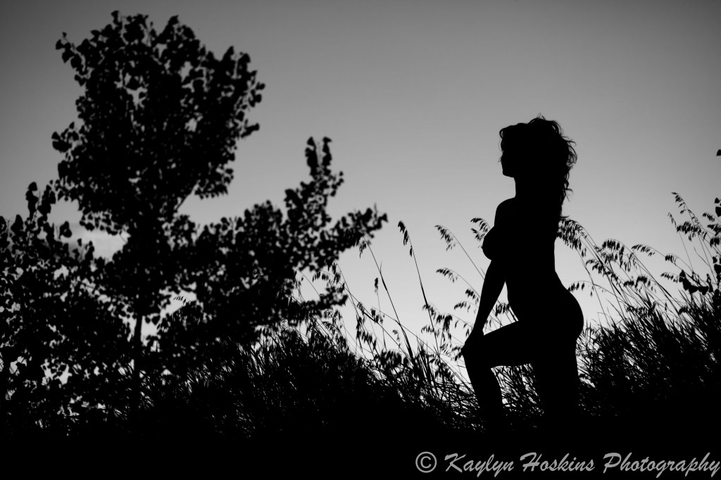 Gorgeous woman naked sunset silhouette 